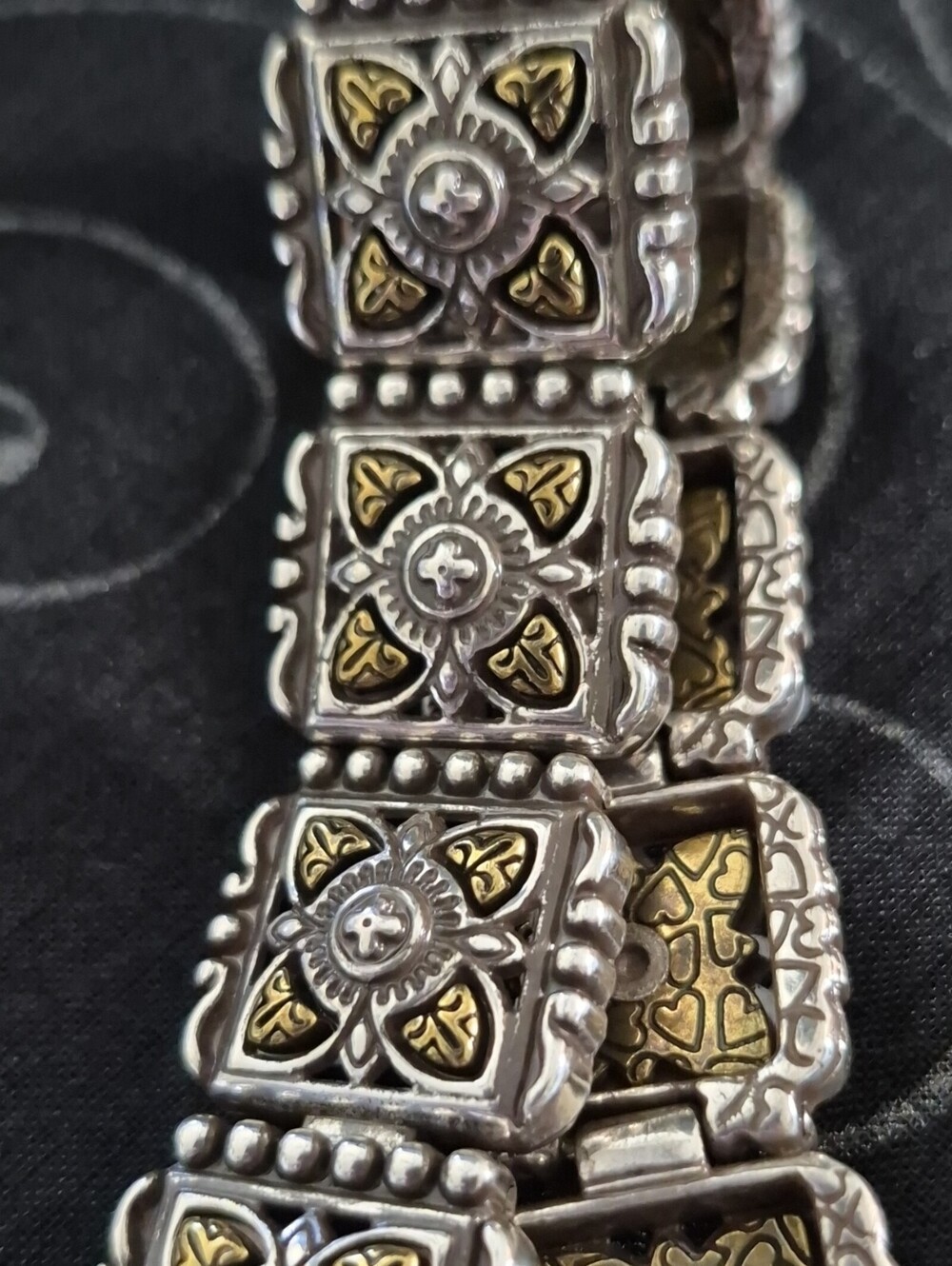 Brighton Retired Contempo Master Scroll 9-Link Panel Bracelet Two Tone 7.25"